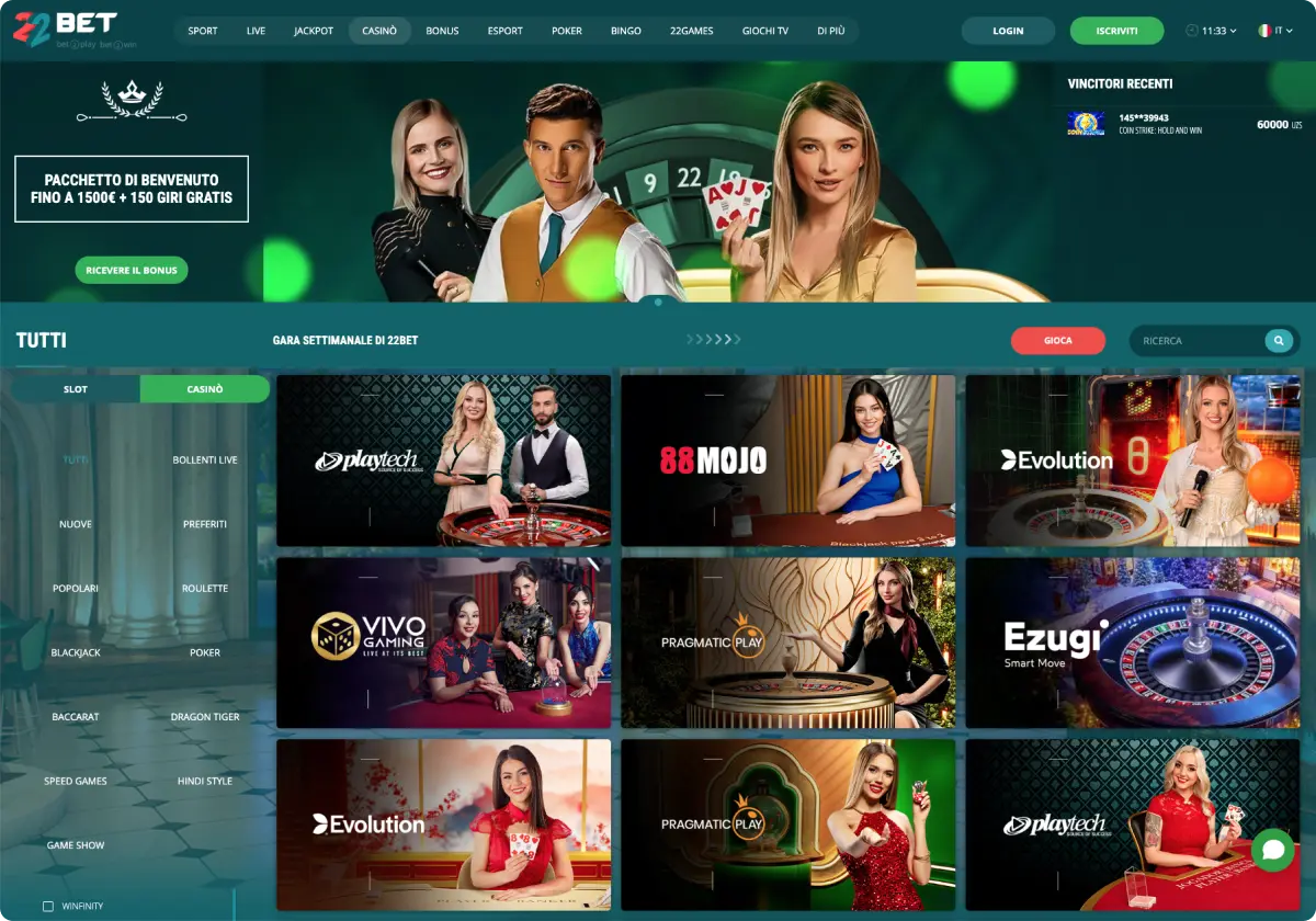 22Bet Giochi Con Croupier Dal Vivo